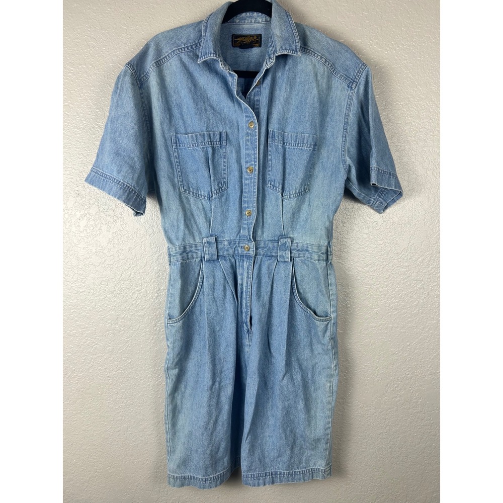 Eddie Bauer Vintage Denim Light Wash Button Front Mini‎ Dress Petite Medium